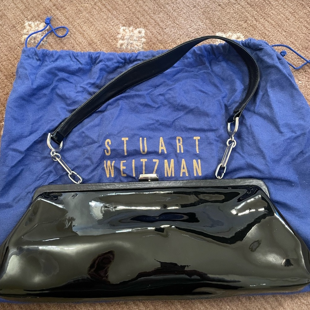 Stuart Weitzman patent leather evening bag.
